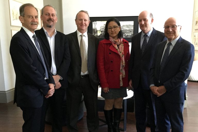 [L to R] Prof Peter Klinken, Prof Alistair Forrest, Mr Peter Mansell, Dr Elin Gray, the Hon John Day and Mr Peter Leonhardt