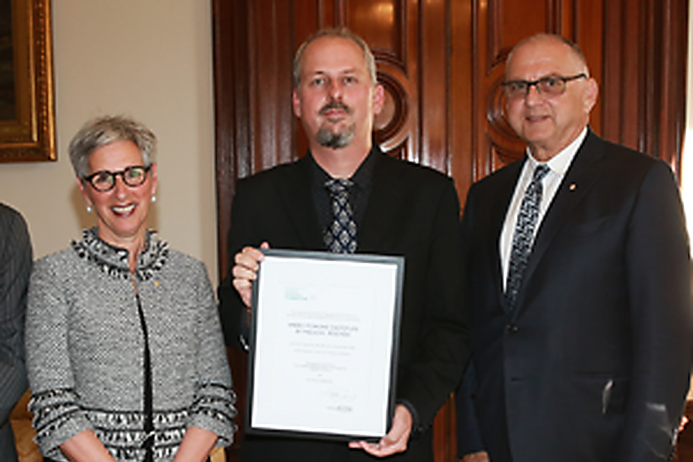 [L to R] The Honourable Linda Dessau AC, Professor Alistair Forrest and Mr Tom Dery AO, ACRF Chair.